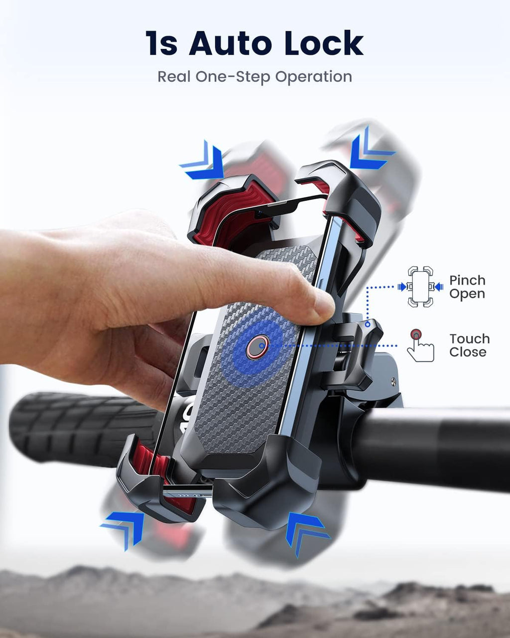 Motorcycle Phone Mount, [1s Auto Lock][100mph Military Anti-Shake] Bike Phone Holder