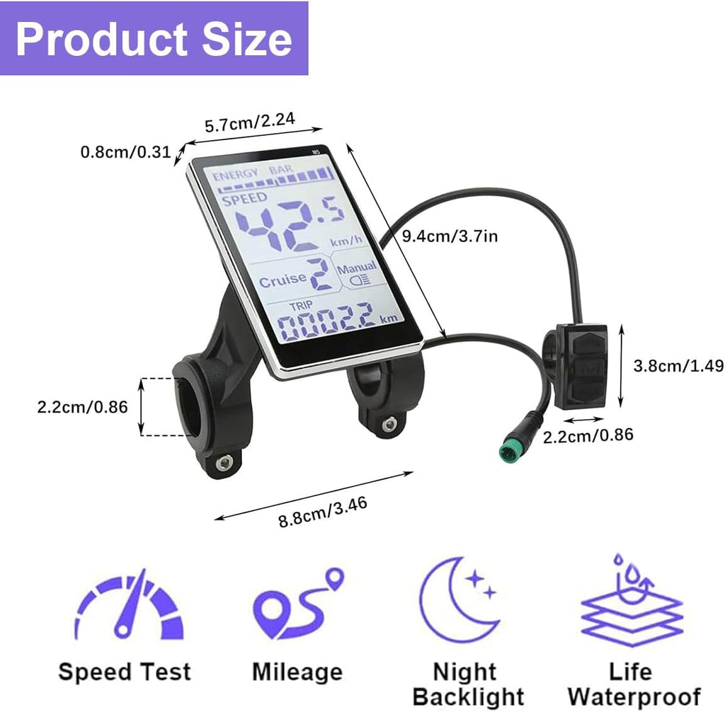 Electric Bike LCD Display Meter, M5 Waterproof LCD E Bike Display