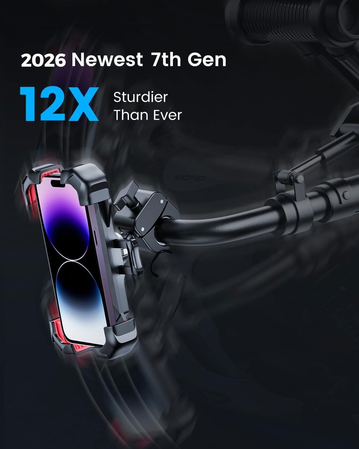 Motorcycle Phone Mount, [1s Auto Lock][100mph Military Anti-Shake] Bike Phone Holder