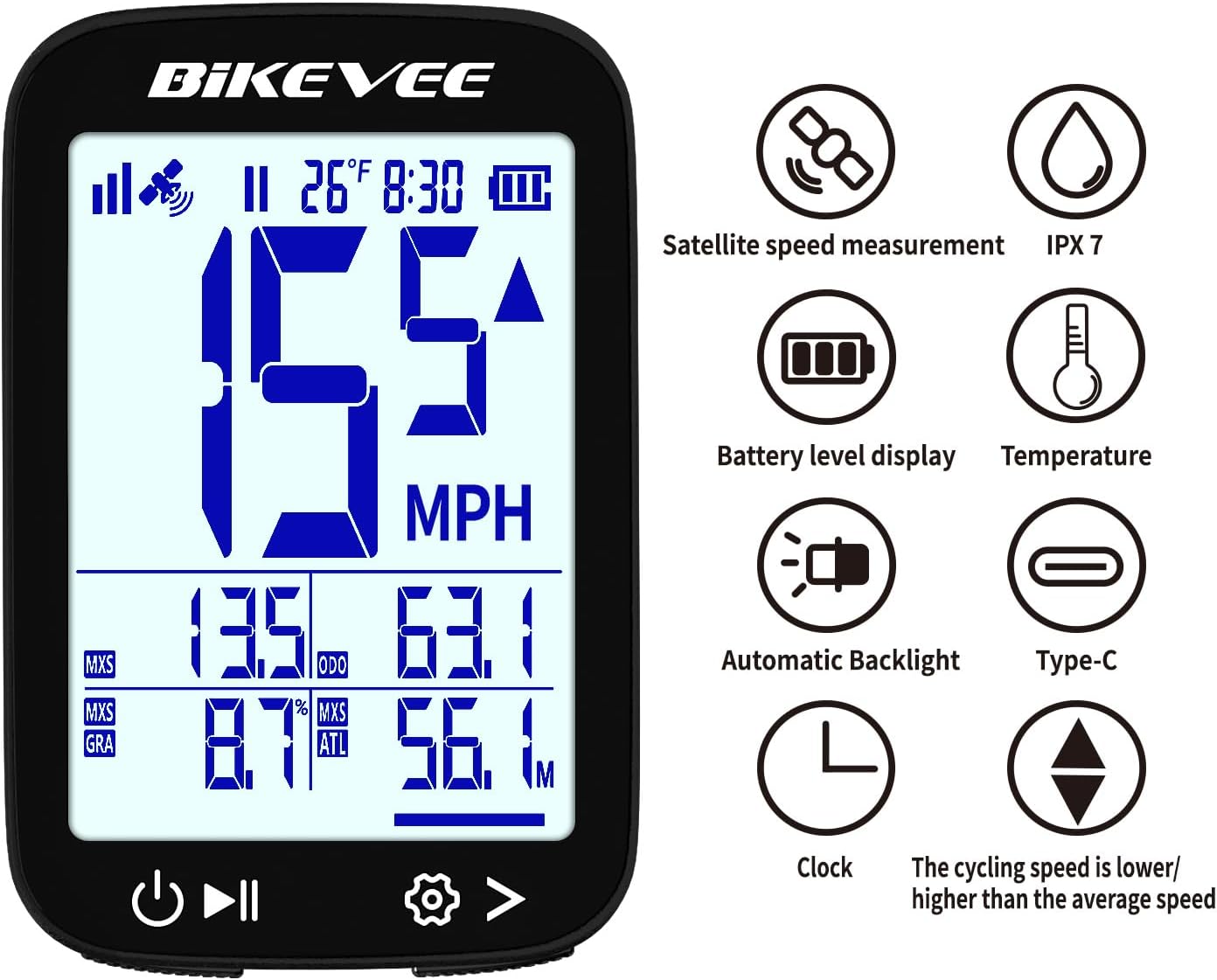 Bike Speedometer GPS Wireless Cycling Computer – Auto Start/Stop