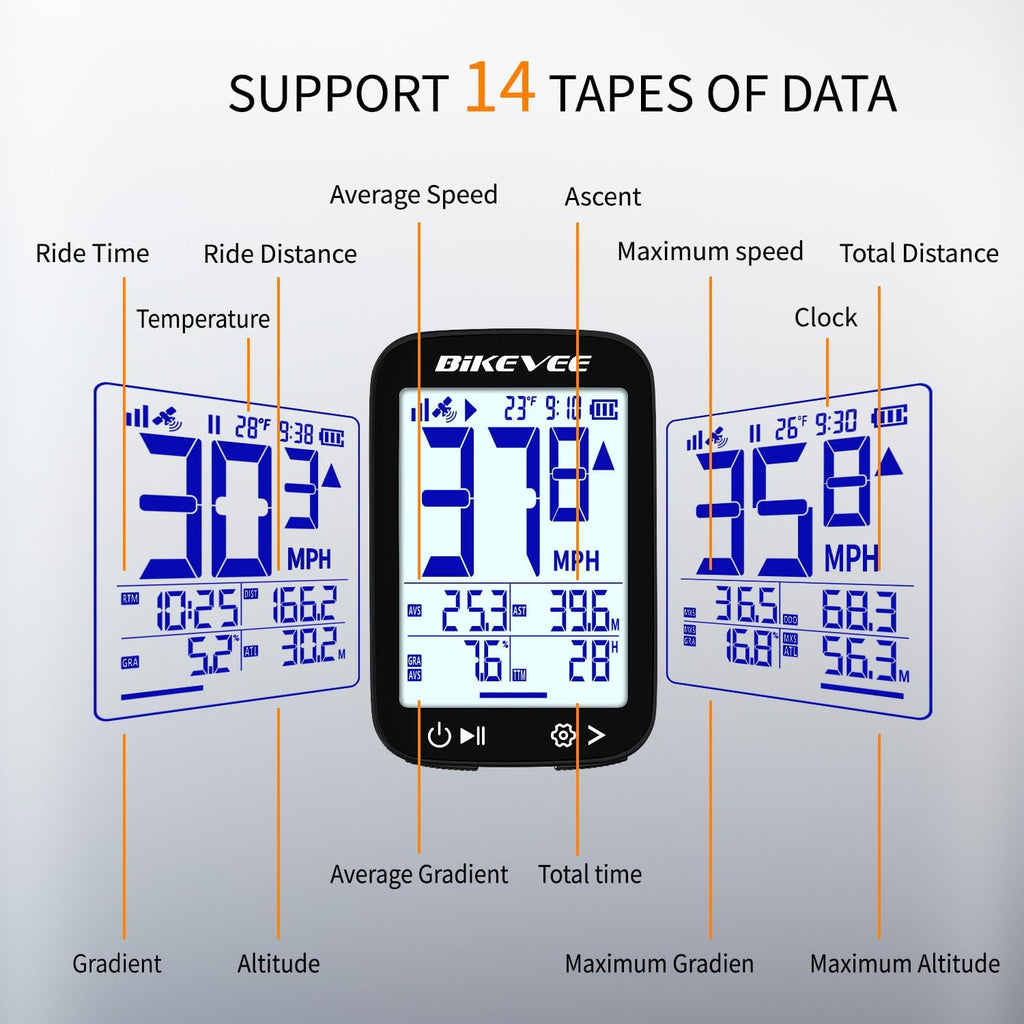 Bike Speedometer GPS Wireless Cycling Computer – Auto Start/Stop